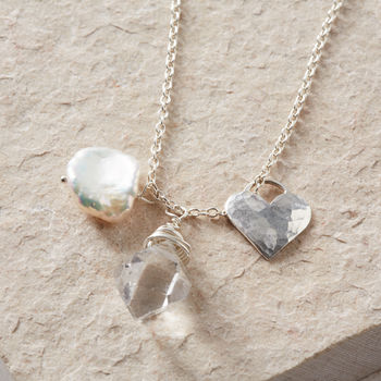 Rough Herkimer Diamond, Pearl And Heart Necklace, 5 of 6