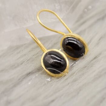 Black Onyx Gold Plated Sterling Silver Drop Earrings, 3 of 6