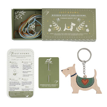 Wooden Scottie Dog Keyring Embroidery Kit | Craft | Hobby, 2 of 8