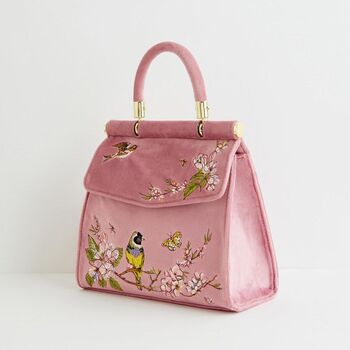 Morning Song Bird Embroidered Mini Pink Tote, 3 of 10