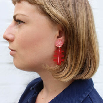 Red And Pink Abstract Acrylic Earring, 2 of 5