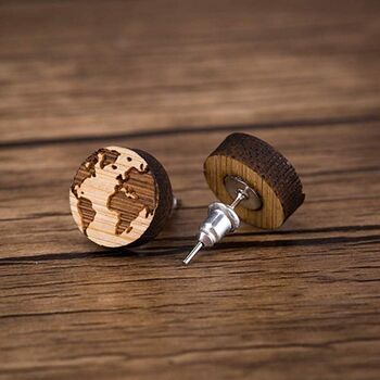 Handmade Wooden World Map Earth Stud Earrings, 3 of 6