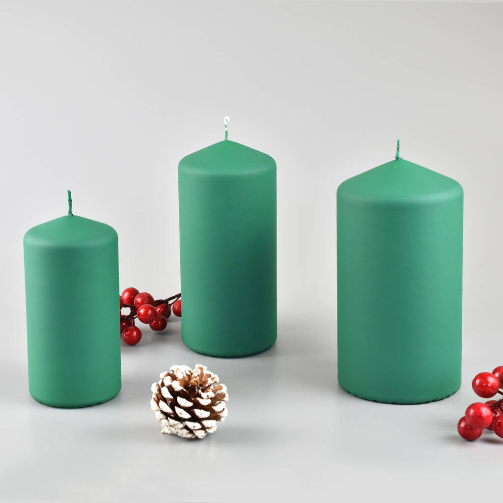 G Decor Henry Velvet Matt Emerald Green Pillar Candles By G Decor