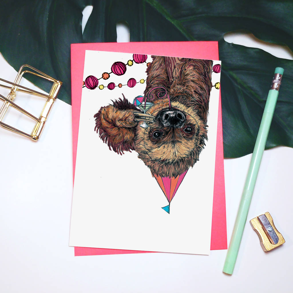 'Party Animal' Sloth Greeting Card, 1 of 2