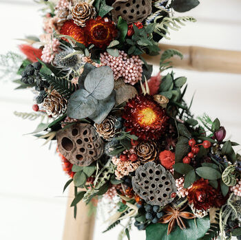 Winter Red Dried Flower Christmas Wreath, 3 of 4
