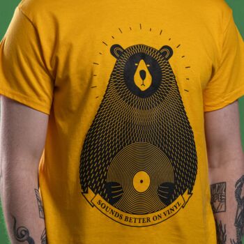 Vinyl Record Bear Adult Men's T Shirt, 4 of 9
