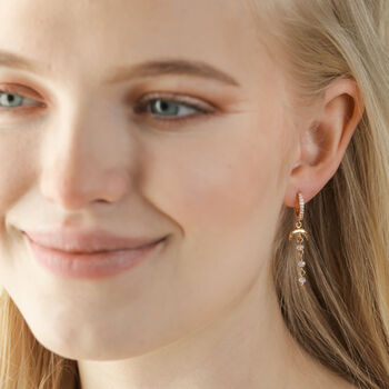 Moon Crystal Drop Huggie Hoop Earrings In Gold Plating, 4 of 6