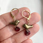 Little Bronze Bird And Red Petal Earrings, thumbnail 2 of 4