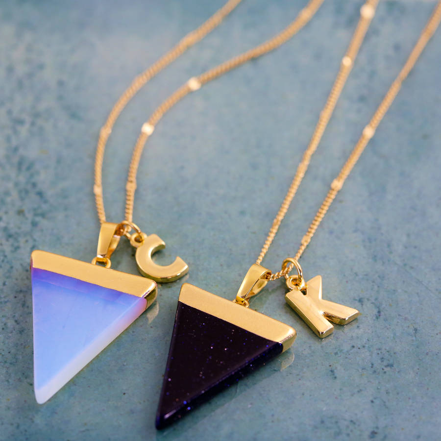 gemstone triangle pendant necklace by j&s jewellery | notonthehighstreet.com