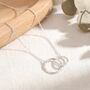 Unbiological Sister Necklace With Sterling Silver Interlocking Hammered Rings, thumbnail 2 of 4