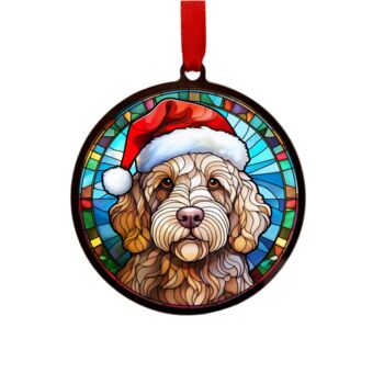 Labradoodle Golden In Santa Hat Suncatcher Decoration, 4 of 6