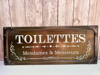 French Metal Toilet Toilettes Sign Vintage Bathroom Wall Plaque, 5 of 5