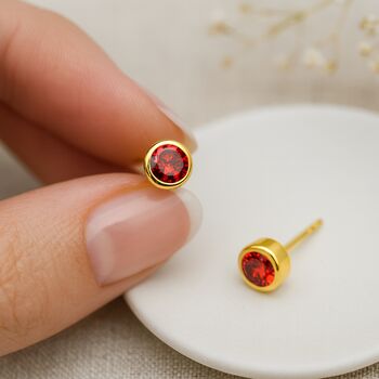 Gold Plated Sterling Silver January Birthstone Stud Earrings – 7mm, 3 of 11