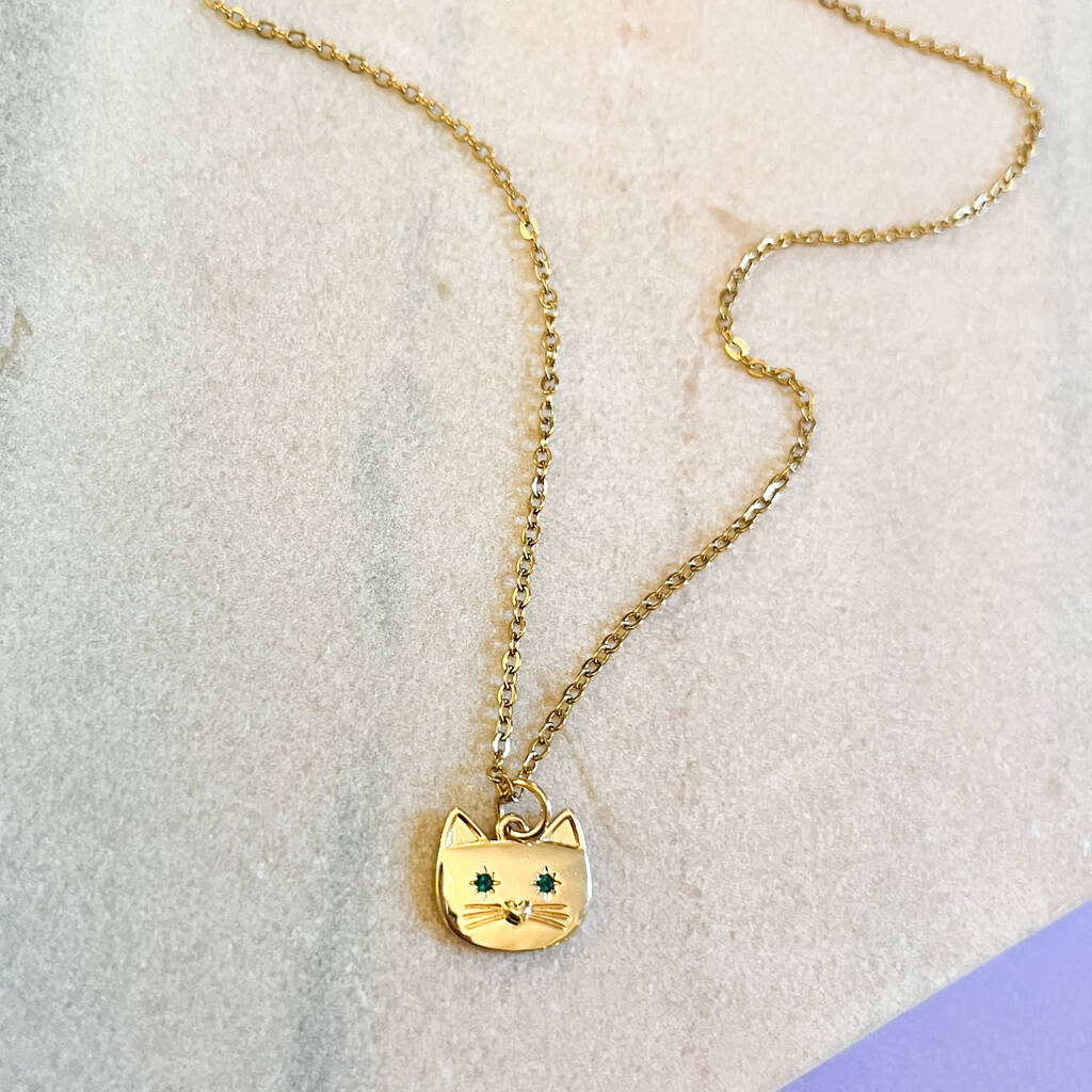 Little Cat Face Charm Necklace, 1 of 1