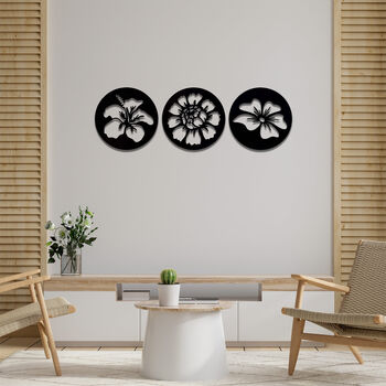 Round Wooden Floral Wall Art Set Modern Home Decor, 5 of 10