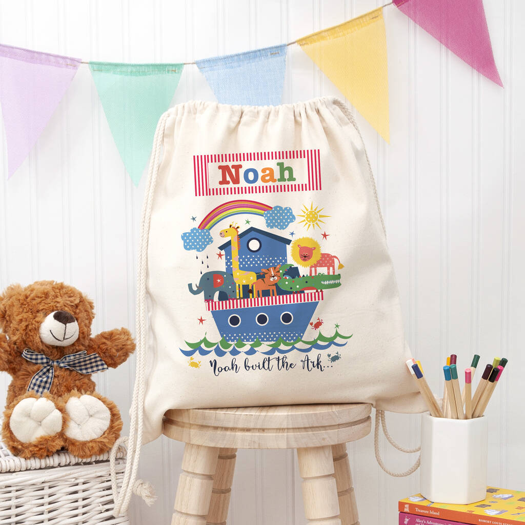 Personalised Kid's Noah's Ark Cotton Pe Kit Bag, 1 of 3