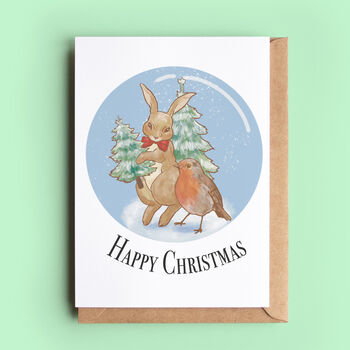 Snow Globe Bunny Rabbit And Robin Christmas Candle, 3 of 6