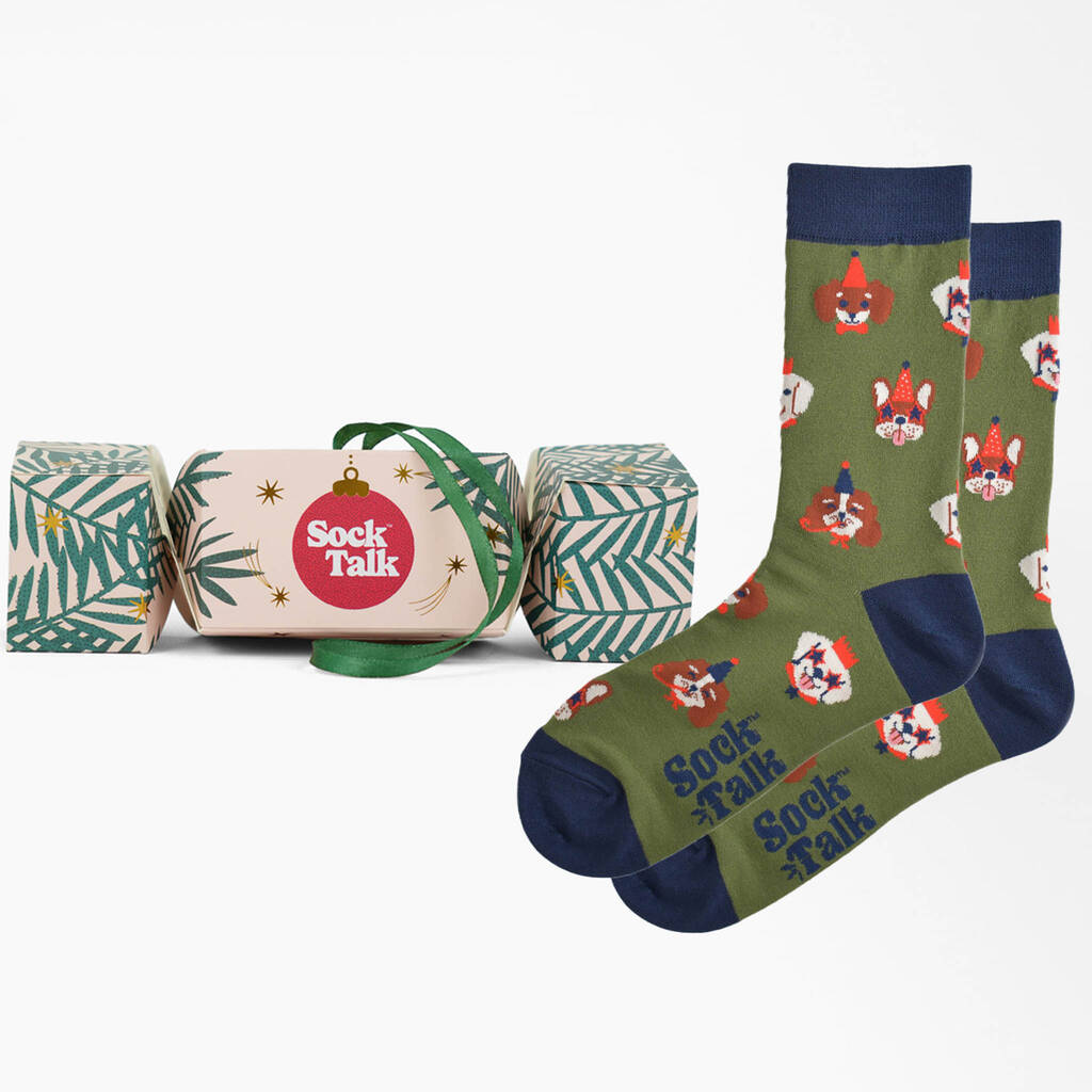 Party Dogs Bamboo Socks Men's Christmas Cracker Hanging Tree Decoration, 1 of 5