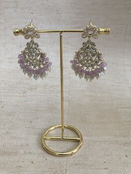 Purple Gold Plated Kundan Earrings And Tikka Set, 2 of 7