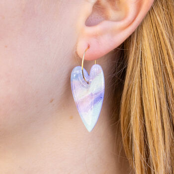 Willow Heart Hoop Marbled Polymer Clay Dangly Earrings, 2 of 5