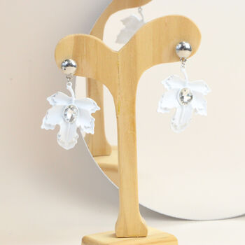 White Painted Autumn Leaf Earrings, 2 of 5