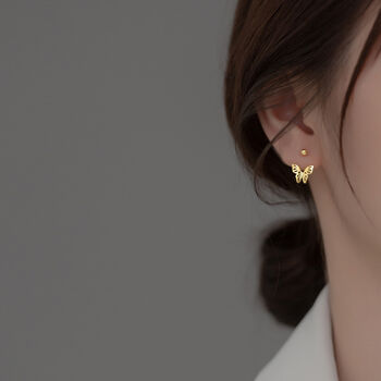 Sterling Silver Butterfly Ear Jacket Screw Back Earrings, 2 of 6