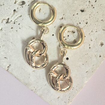 Gold Plated Pretzel Huggie Hoop Earrings Handmade, 3 of 5