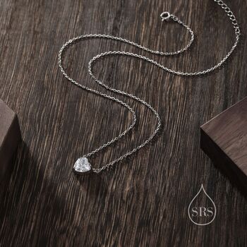 Tiny Cz Heart Pendant Necklace In Sterling Silver, 7 of 12