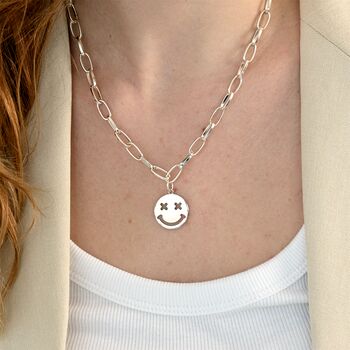 Smiling Again Chunky Chain Happy Face Necklace, 4 of 5
