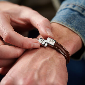 Personalised Men's Eleven Year Anniversary Stainless Steel And Leather Bracelet, 4 of 7