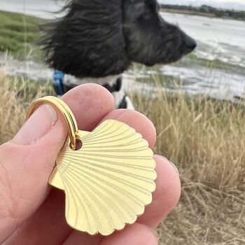 Brass Shell Dog ID Tag Personalised And Engraved, 4 of 5