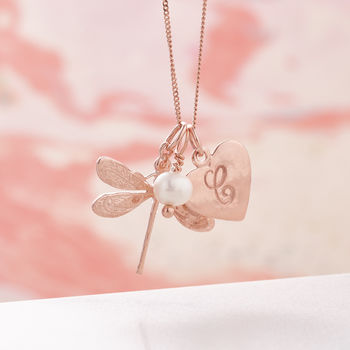 Rose Gold Vermeil Dragonfly Necklace With Birthstones, 6 of 7