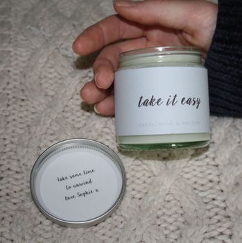 Personalised Take It Easy Secret Message Scented Candle, 2 of 4