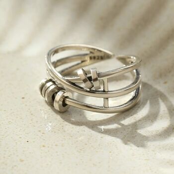 Vintage Style Sterling Silver Adjustable Layered Fidget Ring, 2 of 4