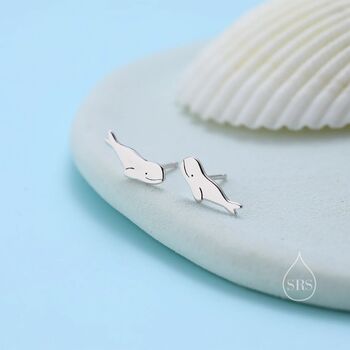 Beluga Whale Stud Earrings In Sterling Silver, 5 of 10