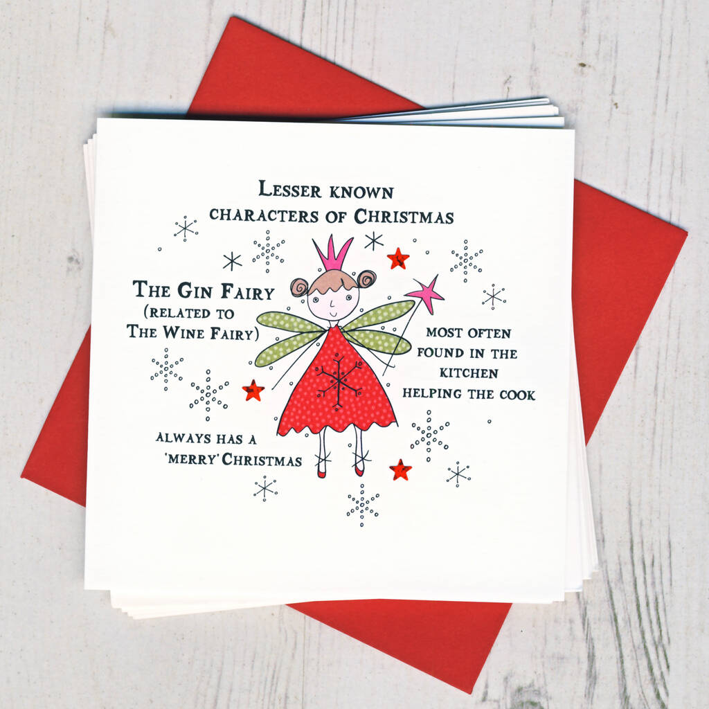 Pack Of Five Gin Fairy Christmas Cards