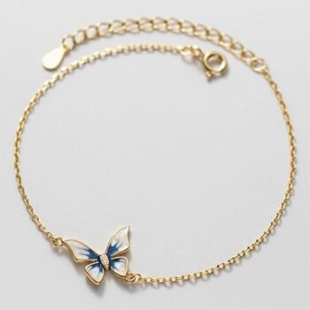 Gold Colour Sterling Silver Blue Butterfly Bracelet, 4 of 5