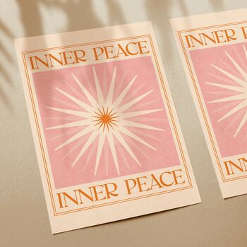 Inner Peace, Pink, Bohemian Celestial Sun Yoga Meditation Art Poster, 2 of 3