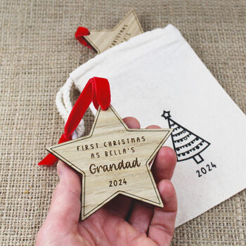 First Christmas As Grandparents Personalised Wooden Star Christmas Decorations, 4 of 5