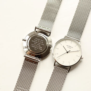 Men`s Personalised Watch With Silver Mesh Strap, 2 of 5