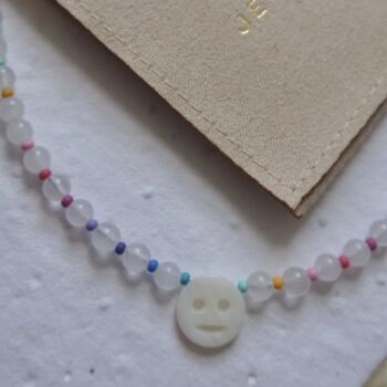 Rainbow Gemstone Mother Of Pearl Smiley Face Necklace, 7 of 7