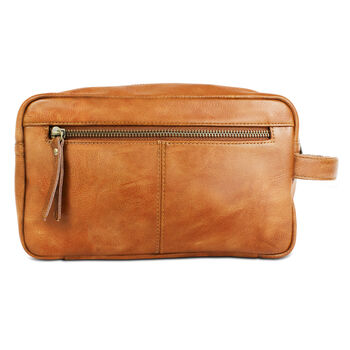 'Stanley' Men's Leather Wash Bag In Tan, 6 of 9