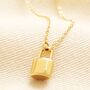 Stainless Steel Padlock Necklace In Gold, thumbnail 1 of 3
