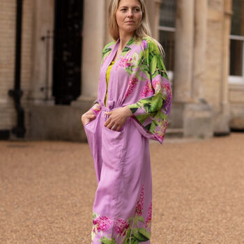 Buddleia Viscose Kimono Robe With Floral Print, 5 of 7