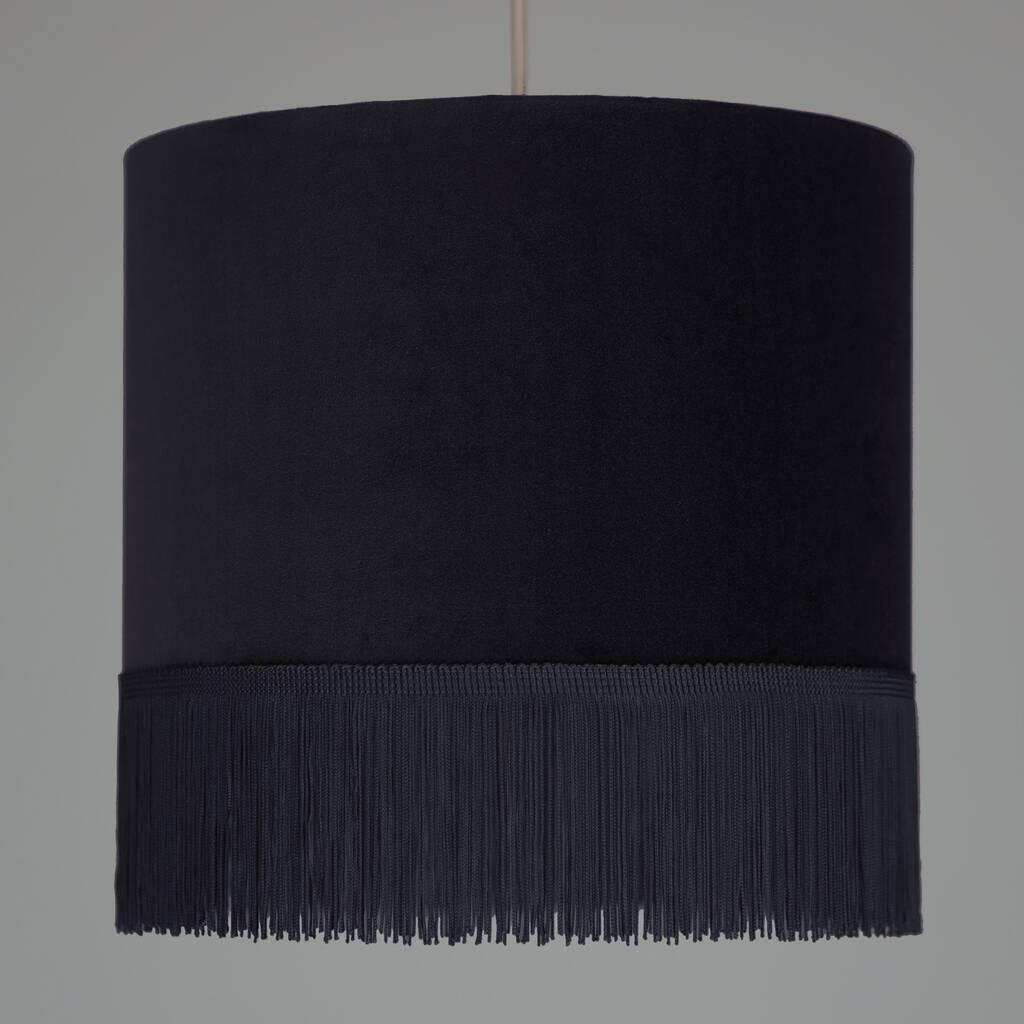 Black Velvet Lampshade With A Fringe Trim By Quirk