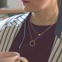 Layered Gold Circle Pendant Necklace With Double Chain, thumbnail 4 of 7