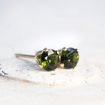 Dark Green Tourmaline Stud Earrings Silver Or Gold, 4 of 12