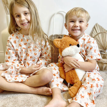 Boys Cotton Collared Fox Pyjama Set, 4 of 6