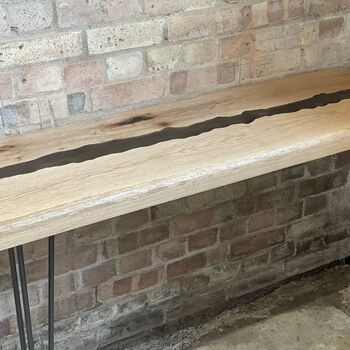 Oak Resin River Console Table With Hairpin Legs, 2 of 12