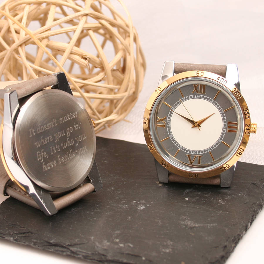 Mens Brass Wrist Watch With Grey And White Dial By